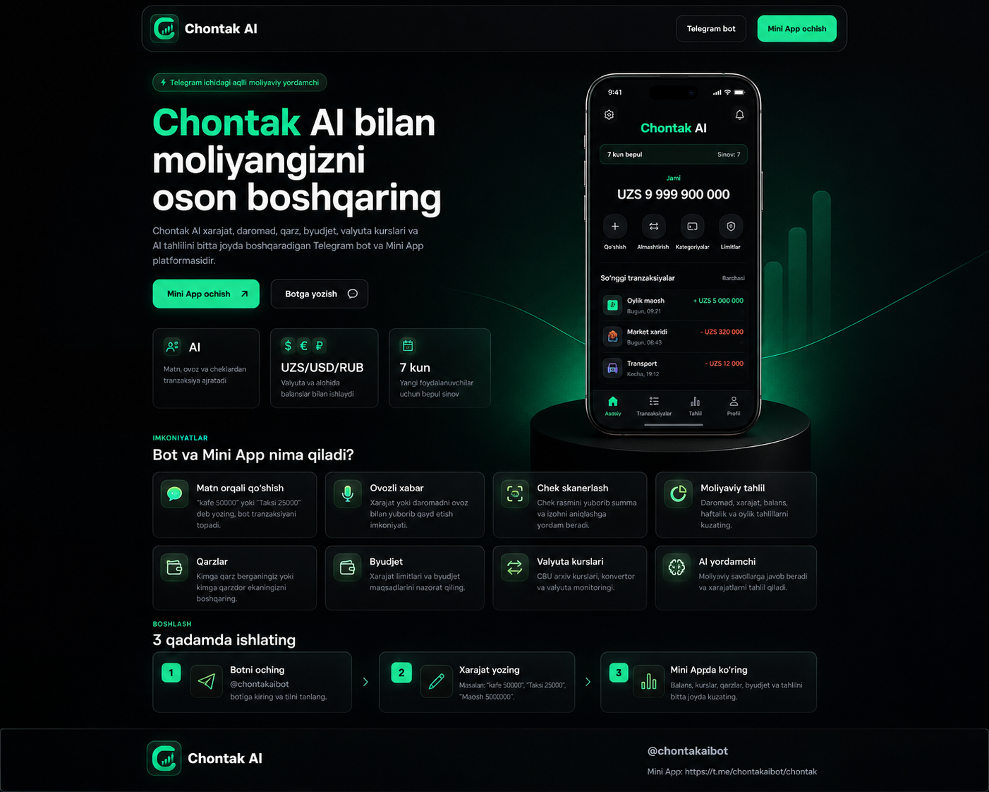 Chontak AI premium moliya platformasi